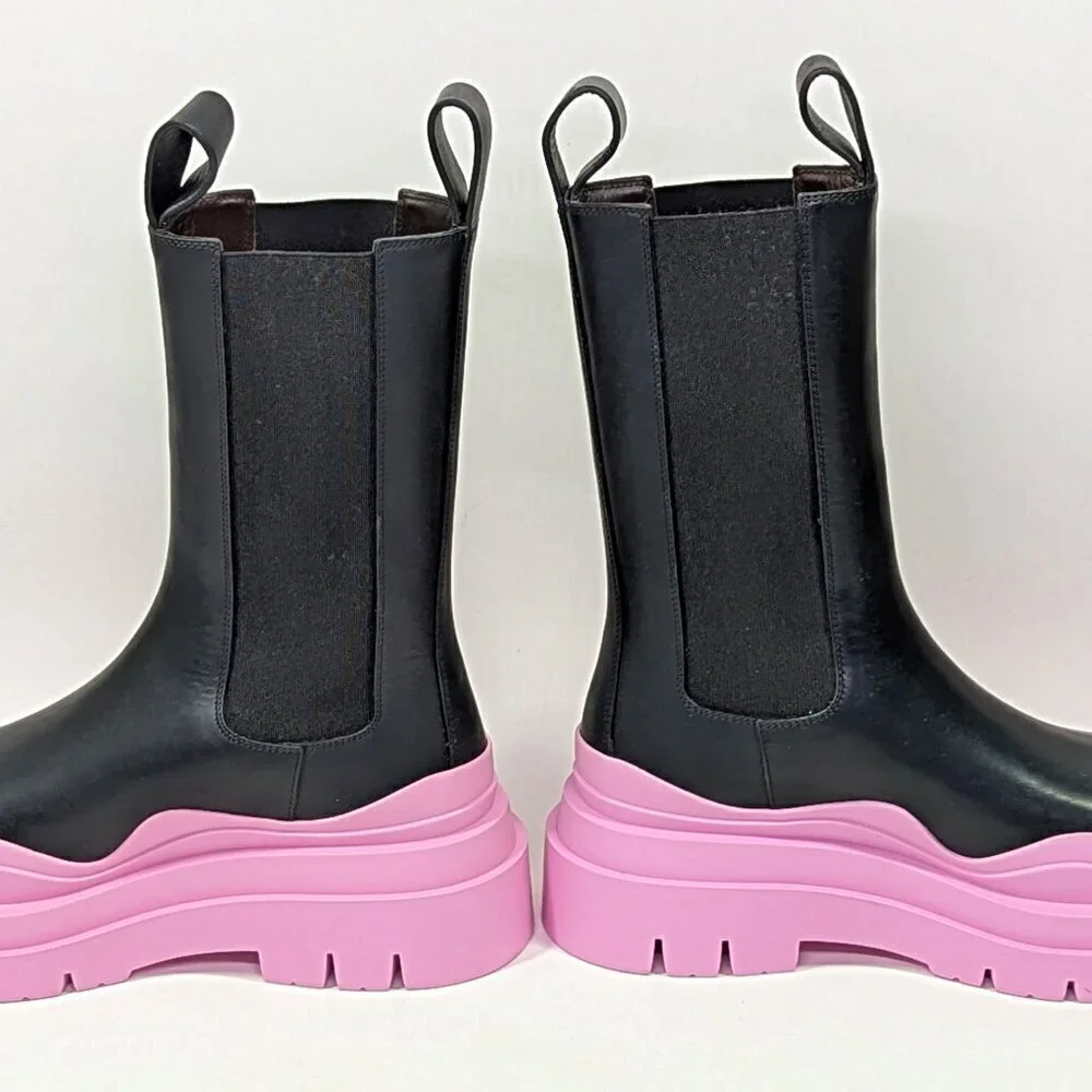Bottega Veneta Women's Black & Pink Platform Chelsea Boots Size 36.5 MSRP $1,450